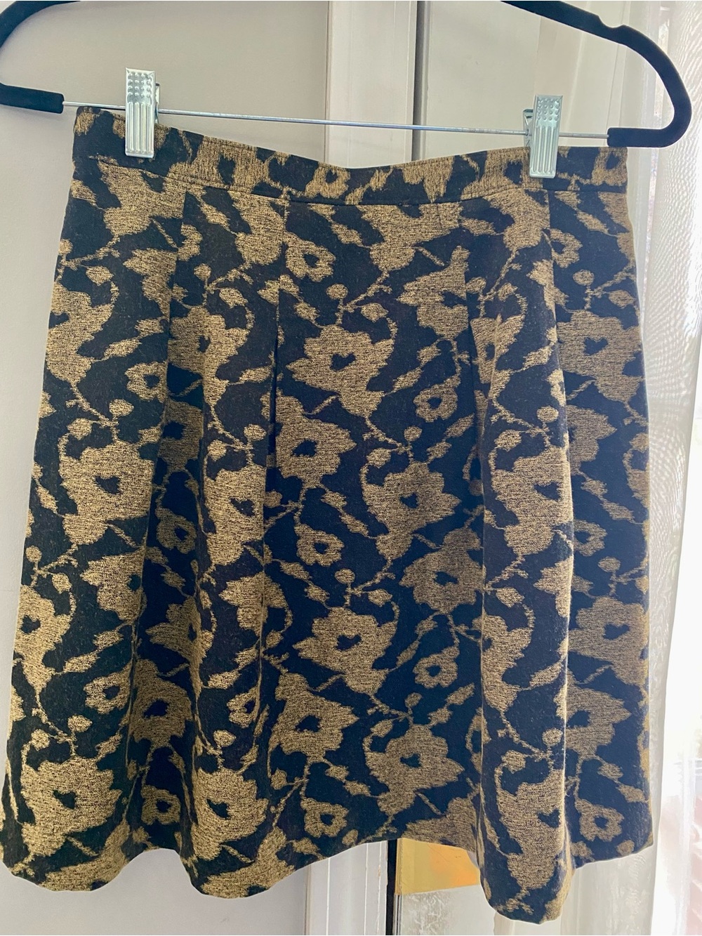 LOFT Black and Gold Floral A-Line Skirt